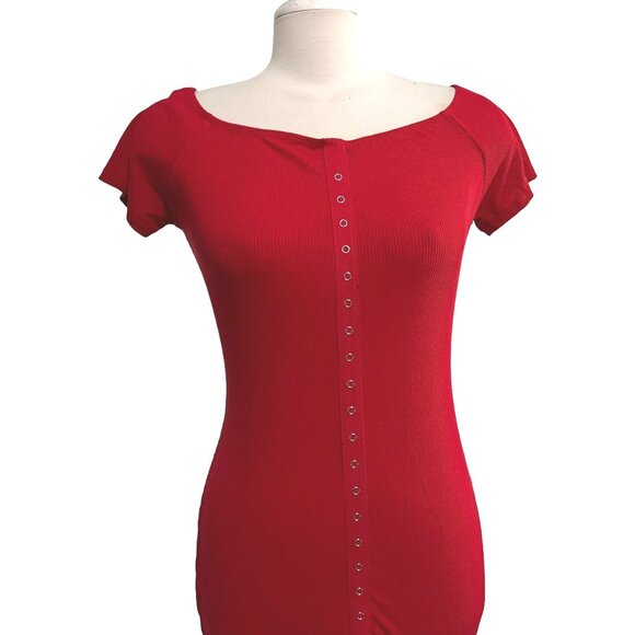 Heart & Hips Red Ribbed Bodycon Button Down Mini Dress Sz Large Womens Short Sle - Picture 5 of 7